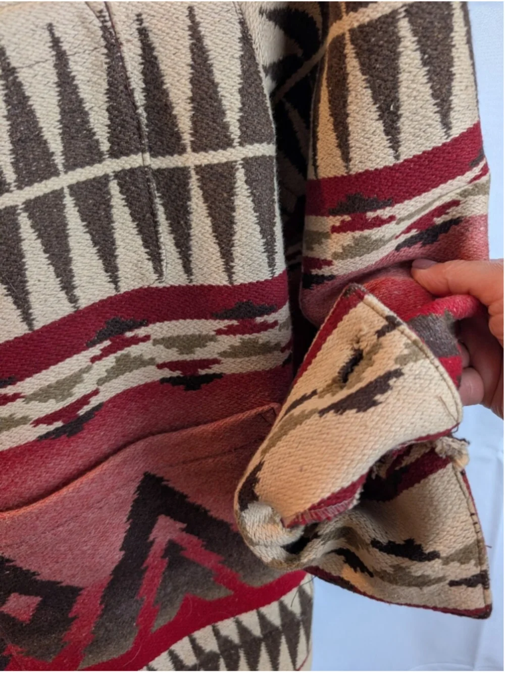 Vintage Roots Canada Navajo Blanket Chore Jacket Leather Collar Aztec Wool Blend